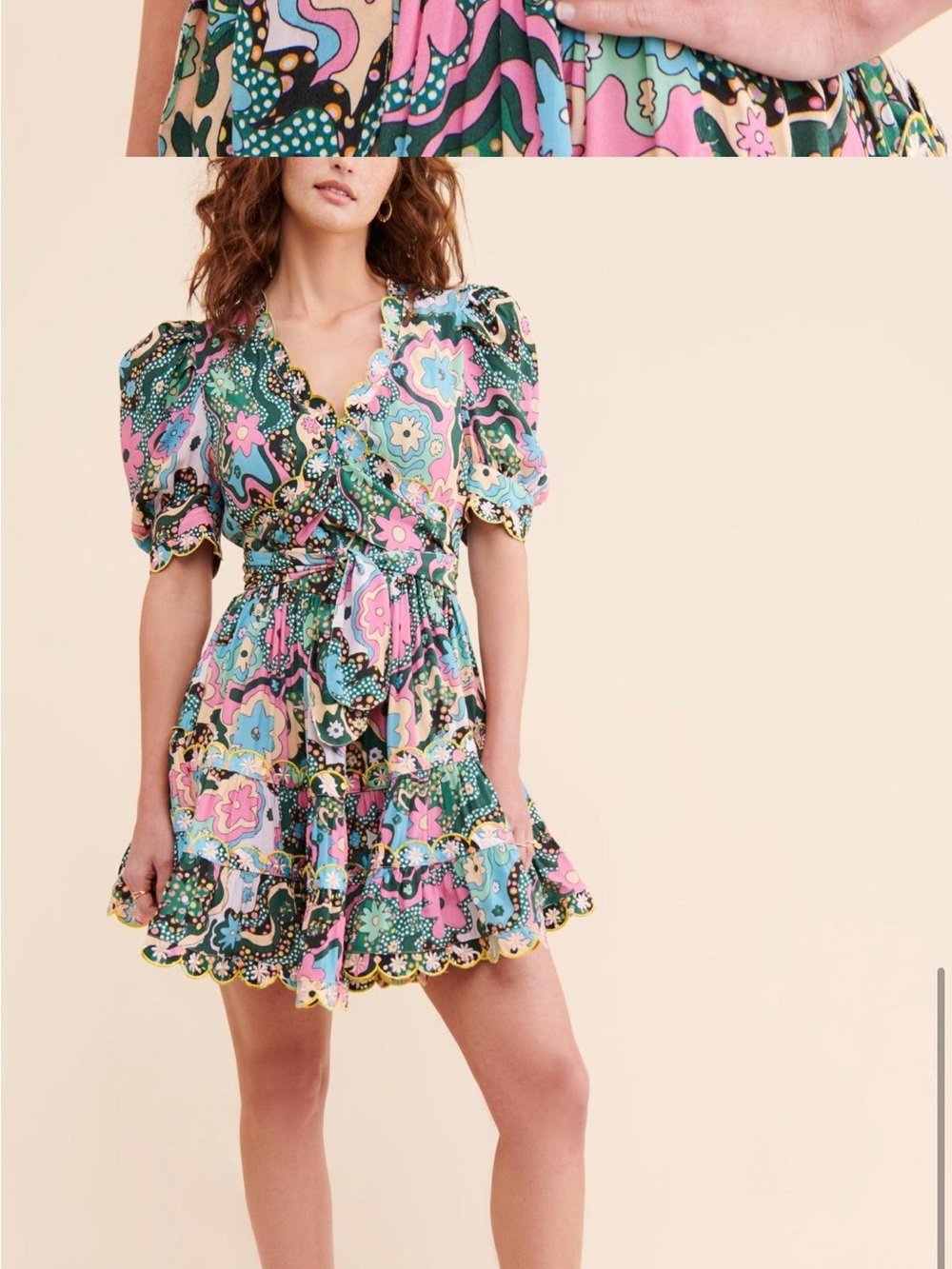 CeliaB Pink & Green Floral Wrap Midi Dress - Picture 1 of 9